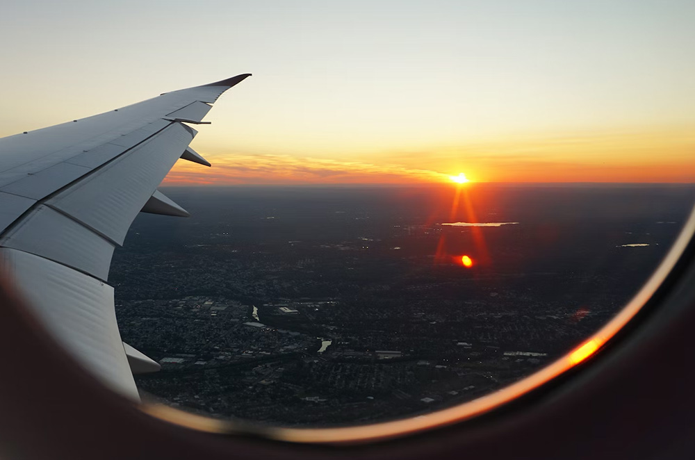 Views of the ground from a plane window